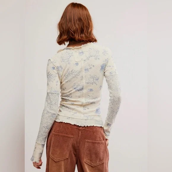 🌻🆕FREE PEOPLE We The Free Clover Printed Thermal-Ivory Combo-Size Medium - Picture 7 of 16